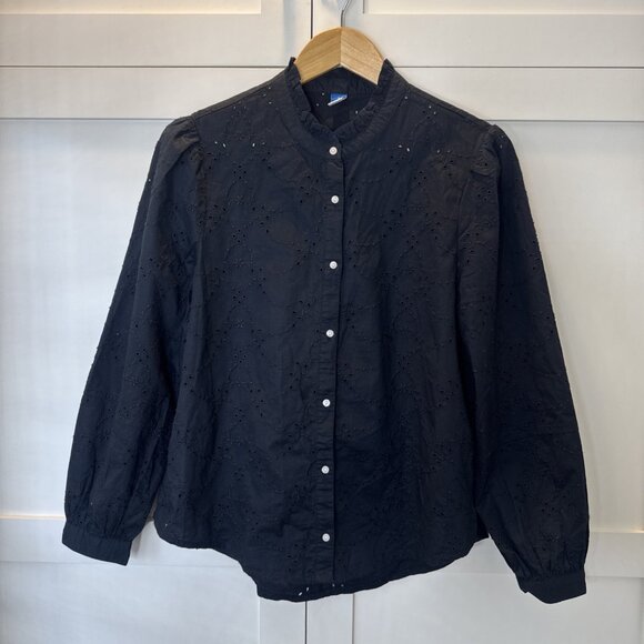 Old Navy Black Eyelet Button-Up Blouse Size Small Cotton - Picture 1 of 15